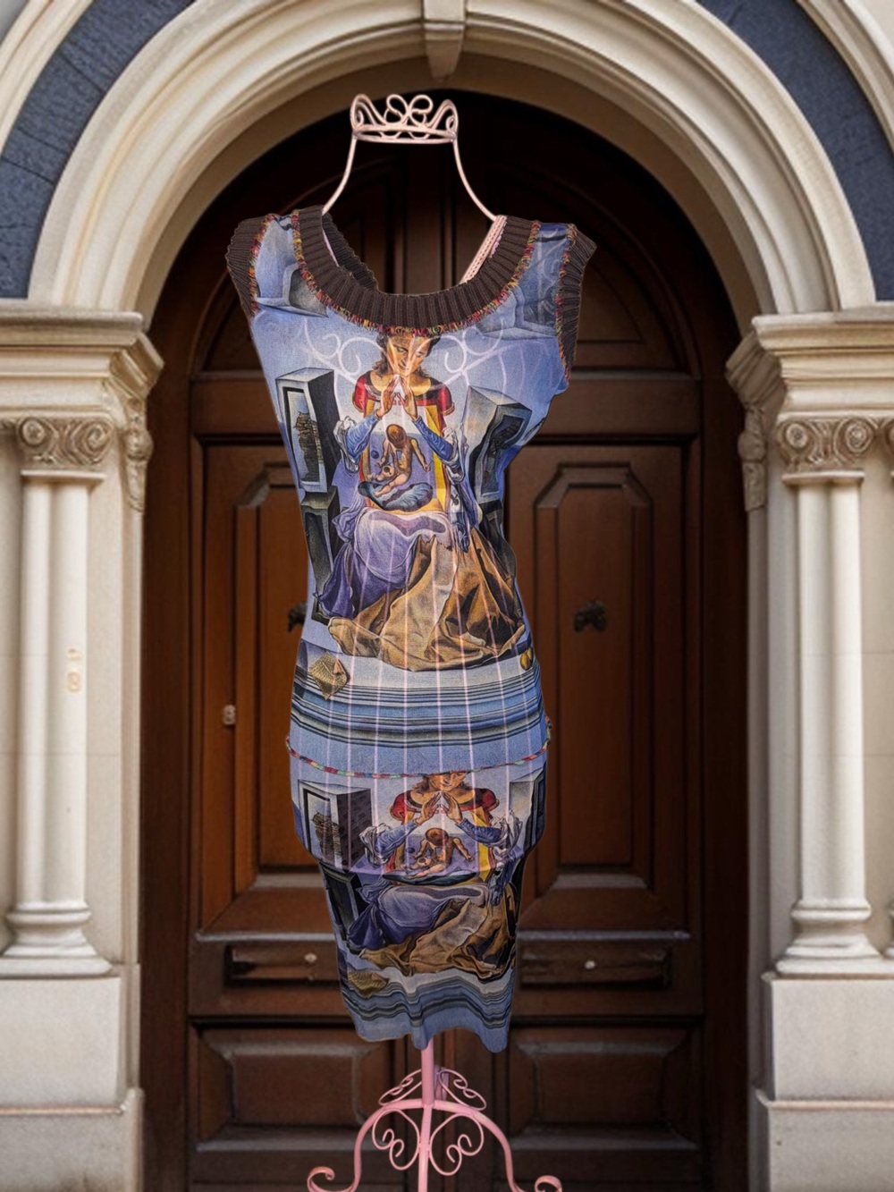 Vintage Jean Paul Gaultier Maille Madonna Religious Print Mesh Maxi Dress